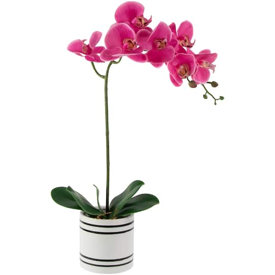24" Real Touch™ Pink Orchid in a Striped Ceramic Pot By Northlight | Michaels®